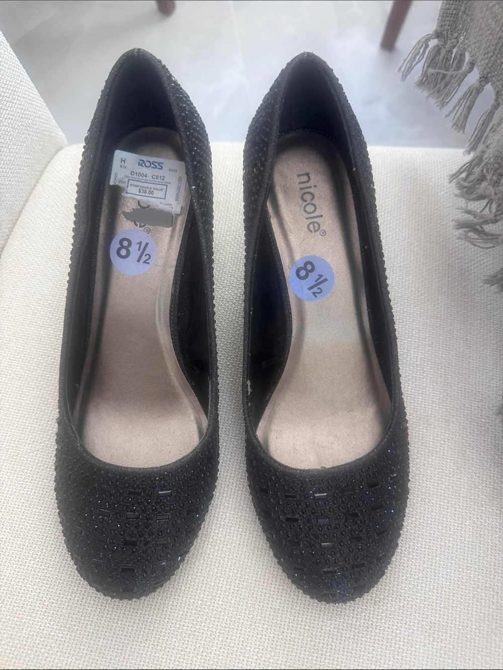 Nicole Women's Black Embellished Round-Toe wedges